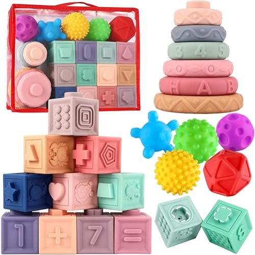 Baby Toys 6 to 12 Months,Montessori Toys for Babies 6-12 Months,Infant Toys Set,Soft Baby Blocks,Stacking Toys for Toddlers 1-3,Sensory Toys for Babies 0-6-12 Month,Great Baby Gifts