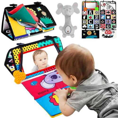 Sytle-Carry Baby Toys 0-6 Months Boy Gifts, Baby Mirror Toys with Soft Crinkle 3D Activity Book, Teethers, Rattle, Developmental Montessori Sensory Crawling Toy, Newborn, Infant 0-3-4-6-12 Month