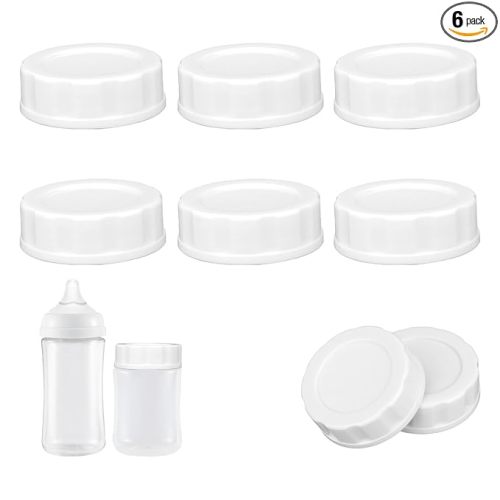 6pcs Baby Bottle Caps Compatible with Pigeon & Lansinoh Bottles, Travel and Storage Bottle Lids Replacement (White)