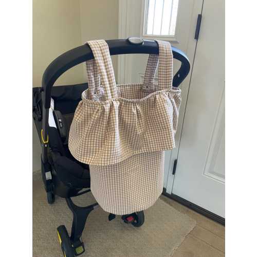 TAYLOR-CUSTOM Pink Gingham Ruffle Stoller Caddy Bag/ Removable Stroller Caddy/ Stroller Organizer Bag/