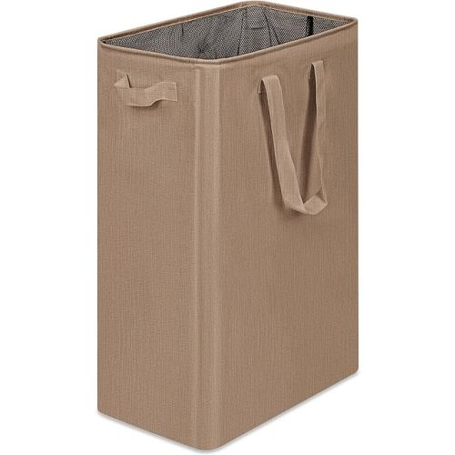 efluky Slim Laundry Basket, Narrow Laundry Hamper with Handles, Collapsible Dirty Clothes Hamper, Tall Laundry Bin for Laundry Room, Dorm and Bedroom, 19.8 Gallon (75L) Flax Brown