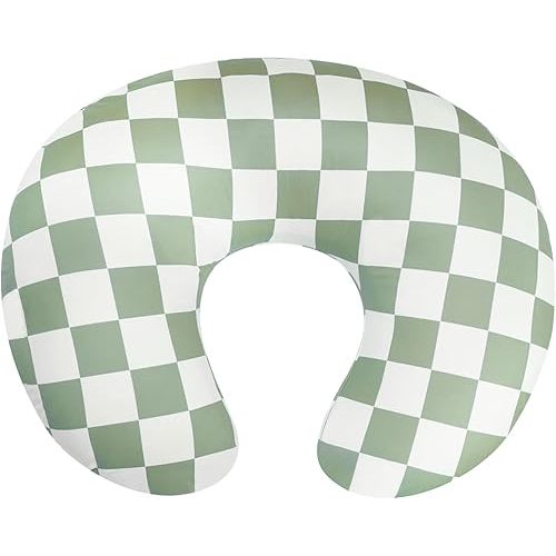 Nursing Pillow Cover, Ultra Soft Case for Baby Boy and Girls, Stretchy Removable Slipcover for Breastfeeding Pillows, Sage Green Checkerboard Grid