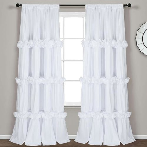 Thermal Insulated Blackout Window Curtains, 54" W x 84" L x 2 Panels, Boho Ruched Window Treatments with 3 Rows of Butterfly Flowers, Rustic Rod Pocket Drapes for Room, White (LQ-30)