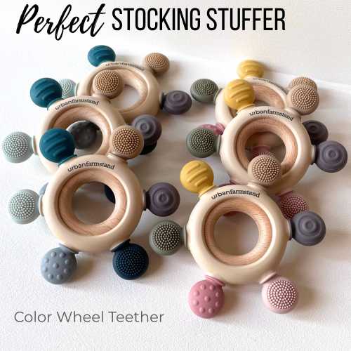 Wooden Baby Teether Silicone Teething Toy Natural Relief Baby Shower Gift Detachable Teether Sensory Toy Organic Safe Montessori Development