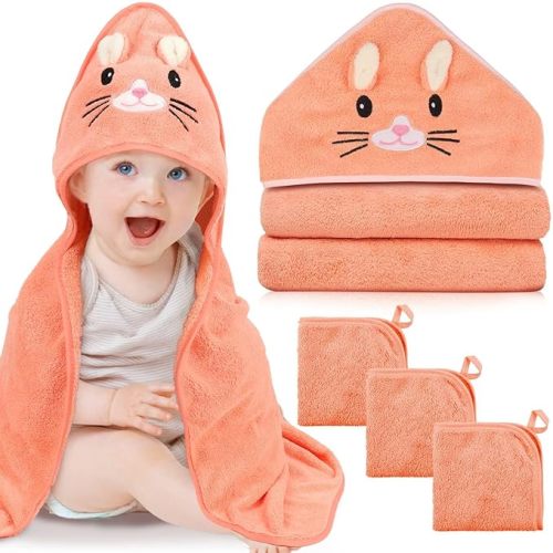 15 Pack Hooded Baby Towels, 5 Packs Soft Baby Bath Towels with Hood for Babies, 10 Packs Baby Washcloths for Newborns, Toddlers, and Kids- Absorbent, Baby Stuff Shower as Best Gifts for Boys and Girls