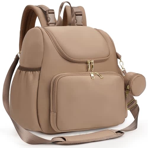 CEI-CEI Diaper Bag 4 in 1 Convertible Diaper Backpack Neoprene Waterproof Baby Bag for Mom and Dad with Changing Pad Stowable Shoulder Strap Travel with Pacifier Case and Insulated Pockets (Oat)