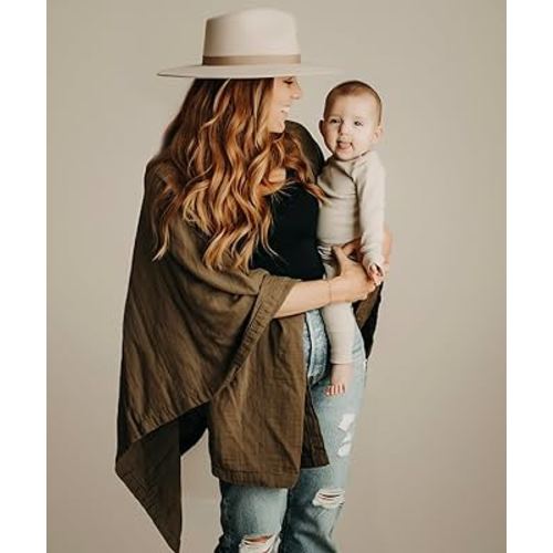 Indi by Kishu Baby GOTS Organic Muslin Nursing Cover Up for Breastfeeding, Breathable Nursing Shawl, Scarf, Privacy Nursing Cover for Breastfeeding Moms (Dark Olive)