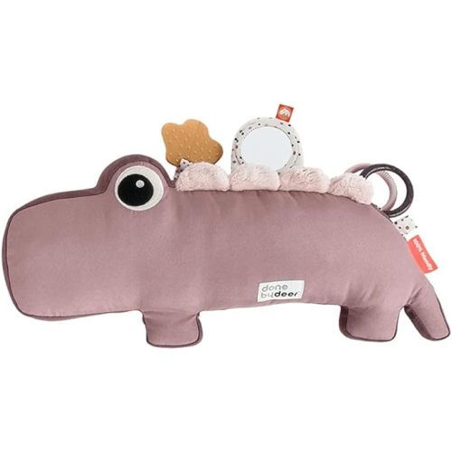 Done by Deer Croco Powder Tummy Time Activity Toy, Sensory Play, Teether, Rings, Mirror, Crinkle Sounds, Jittering Crocodile Tummy, 100% Recycled Polyester Fibers