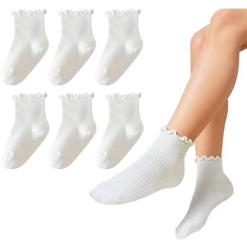 Baby Girls Ruffle Socks Toddler Girls Frilly Dress Crew Socks for 6-12 Months 1-3 Years 3-5 Years 6 Pack