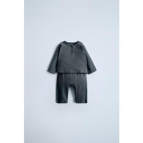 HENLEY T-SHIRT AND JOGGERS SET - Anthracite Gray | ZARA United States