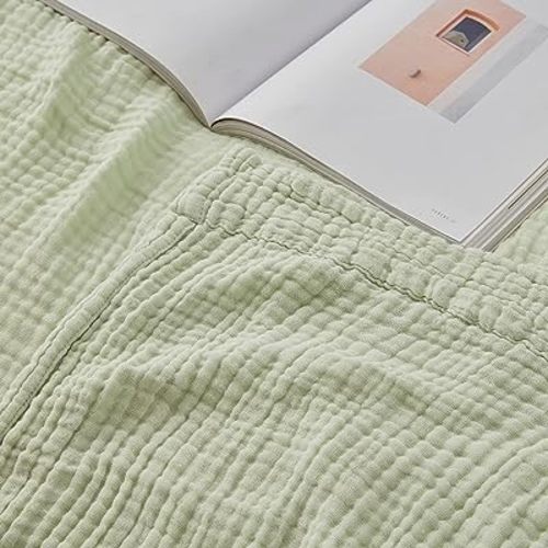 EMME Cotton Throw Blanket - 100% Muslin Soft, Breathable Gauze, All Season, Pre-Washed (Mint Green, 55"x75")
