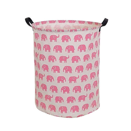 HIYAGON Pink Elephant Laundry Basket, 19.7"H x 15.7"D, Collapsible, Strong Handles, Kids Room Organizer
