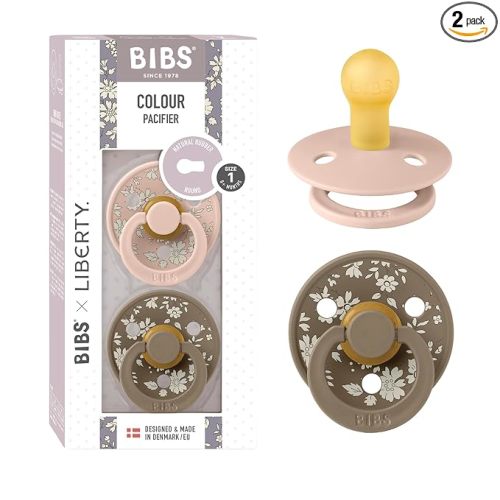 BiBS Liberty Pacifier 2-Pack, BPA Free Pacfiers with Natural Latex Round Nipple, Made in Scandinavia, Size 1 (0-6 Months), Capel Blush
