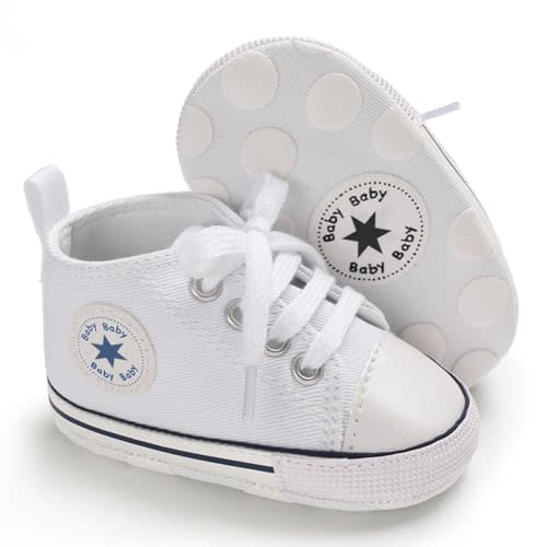 xioqen Unisex Baby Boys Girls Shoes, Newborn Infant Non-Slip Canvas Denim High Top Sneakers, Toddler First Walkers Shoes