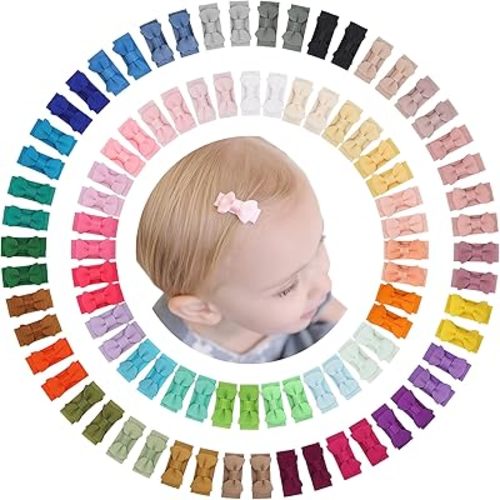 CÉLLOT 90 pcs Mini Grosgrain Ribbon Bows - Snap Clips for Baby Toddlers Infants' Fine Thin Hair