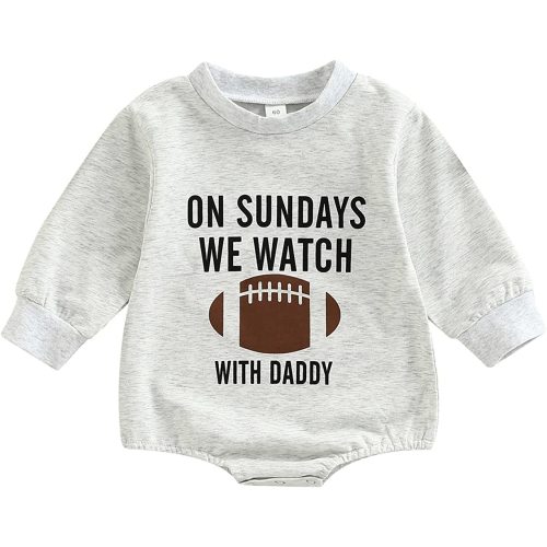 BULINGNA Baby Boy Girl Football Season Romper Sweatshirt Long Sleeve Letters Print One Piece Bodysuit Fall Winter Outfit