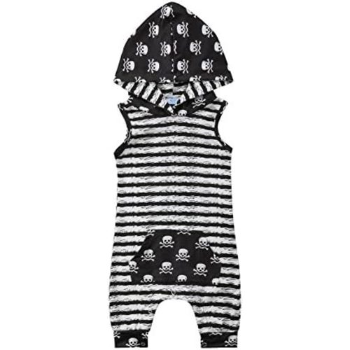 Newborn Baby Hooded Romper Boy Girl Sleeveless Striped Skull Jumpsuit Bodysuit Cute Summer Fall Outfit Clothes