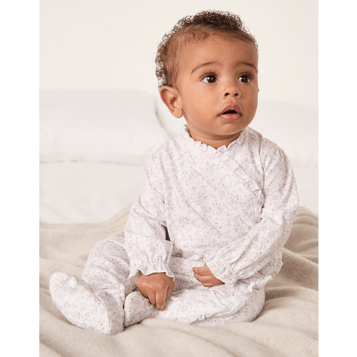 The White Company | Organic Cotton Clementine Floral Frill Wrap Sleepsuit