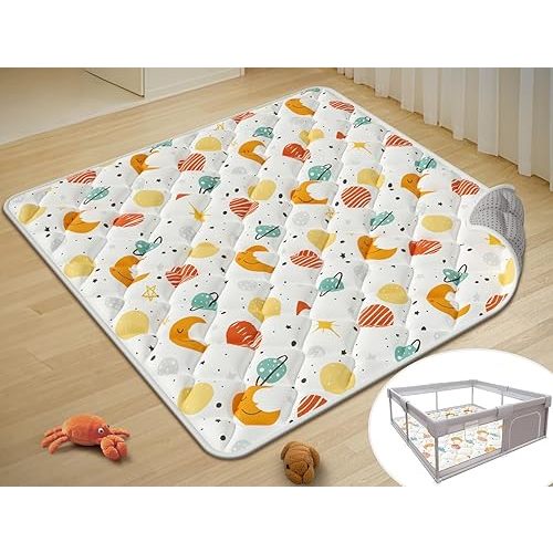 Baby Play Mat for Floor, 50x50 Inch Playmat for Playpen, Thicken Soft Padding Sponge Playmats for Babies and Toddlers Infants, Foldable and Machine Washable Crawling Mat