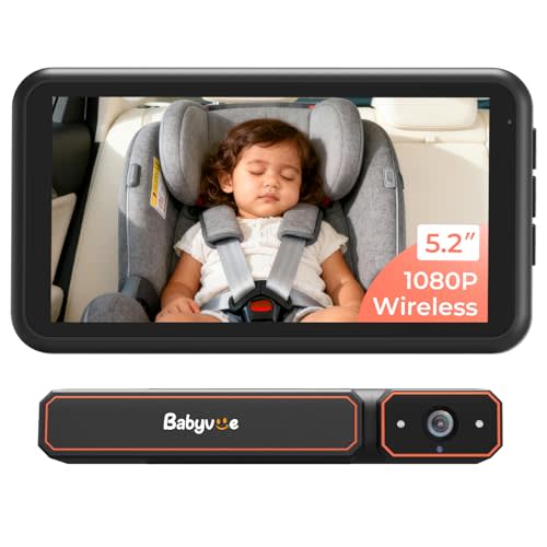 Babyvue BV6 Wireless Baby Car Camera Fast Setup, No Wiring Car Baby Monitor | HD1080P, Auto IR Night Vision, 5.2" Display, 3X Zoom, for Kids Rear Seat Safety