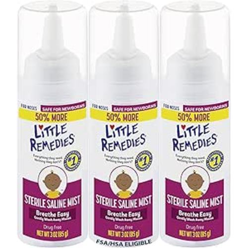 Little Remedies Sterile Baby Saline Nasal Mist, Safe for Newborns to Relieve Stuffy and Dry Noses, 3 Fl Oz, Pack of 3