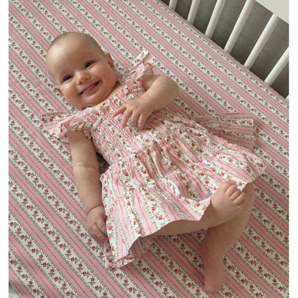 The Crib Sheet - Pink Floral Dot Stripe – Hill House Home