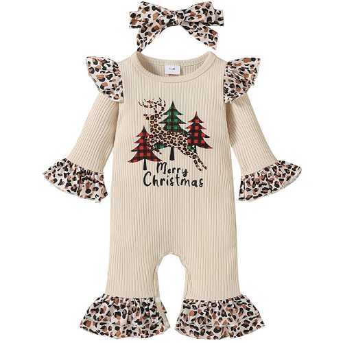 Fernvia Newborn Baby Girl Christmas Outfits Infant Christmas Romper Cute Ruffle Jumpsuit Bodysuit Kids One-Piece Clothes Fall