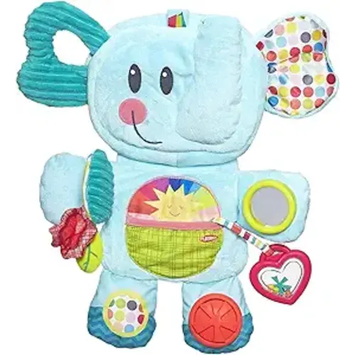 Playskool Fold 'n Go Elephant Stuffed Animal Tummy Time Toy for Babies 3 Months and Up, Blue (Amazon Exclusive)