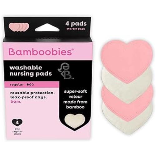 Bamboobies Nursing Pads, Reusable and Washable for Daily Use, Leak-Proof Pads for Breastfeeding, 4 Pads
