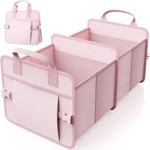 Trunk Organizer for Car - Water-Resistant Car Organizer, Trunk Organizer for SUV, Multi-Compartment Car Organization, Car Accessories with Handles and Buckles, Pink, 22.44"×12.80"×10.83"