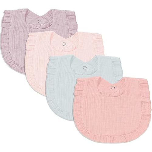 Muslin Baby Bibs for Baby Girls, Muslin Bibs Drool Bandana Bibs (Sunny Pink)