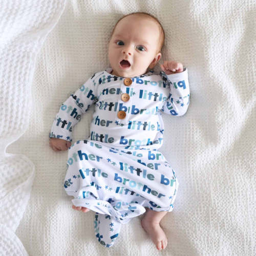 Little Brother Newborn Baby Knot Gown & Hat Set