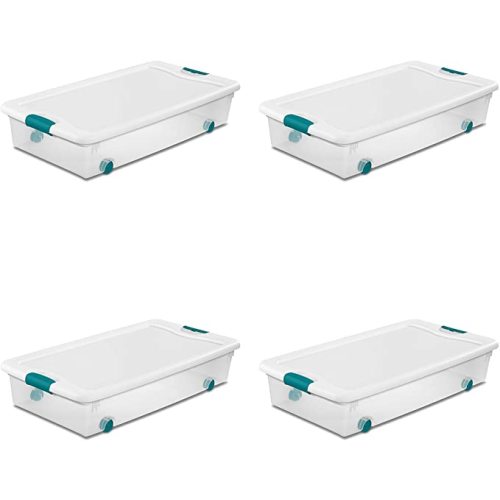 Sterilite 56 Qt./53 L Wheeled Latching Box Clears, Quart, White, 4 Piece - 56 qt - 4-Pack - Boxes