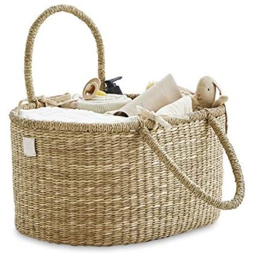 Bebe Bask Baby Diaper Caddy Organizer in Organic Seagrass w Removable Divider. This Luxury Diaper Caddy Basket Makes The Perfect Cute Diaper Caddy for Baby Girl & Diaper Caddy for Baby Boy