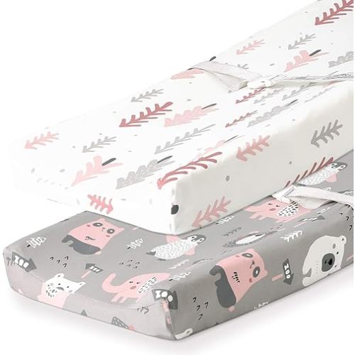 Stretchy Changing Pad Covers BROLEX 2 Pack Jersey Knit Changing Table Covers for Girls Boys,Jungle Animals