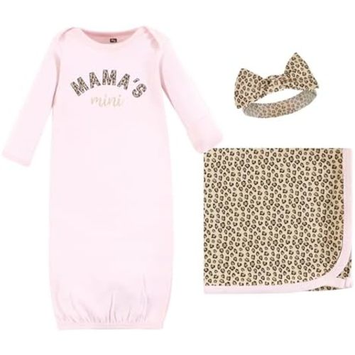 Hudson Baby Unisex Baby Gown, Swaddle Blanket and Cap or Headband, 0-6 Months