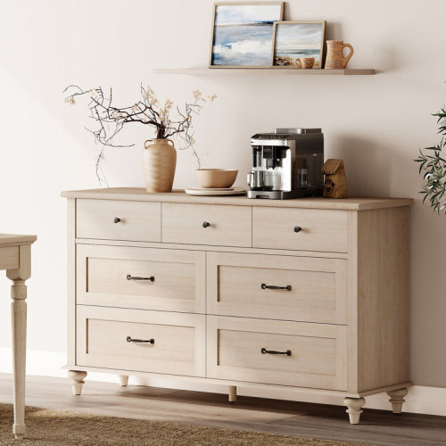 Alcott Hill® Dresser With 7 Drawers For Bedroom, Mid Century Wooden Dresser & Reviews | Wayfair