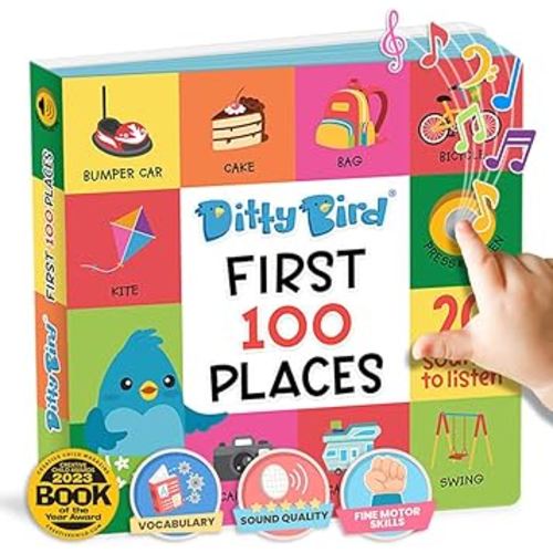 Ditty Bird Talking Books 100 Places | 100 Words for Vocabulary & Speech Learning | Sound Books for Toddlers 1-3 | Children's Interactive Toddler Books with Great Pictures | Sturdy Baby Sound Books