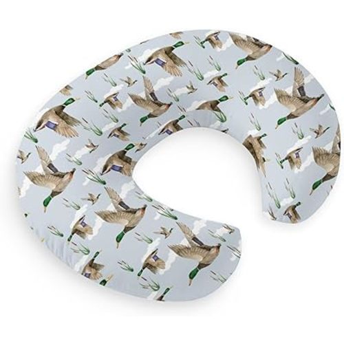 HawSkgFub Duck Hunting Mallard Hunter Nursing Pillow Cover for Baby Boys, Wild Animal Bird Reeds Blue Breastfeeding Pillow Slipcover, Nursing Pillowcase for Newborn Infant, Cover Only
