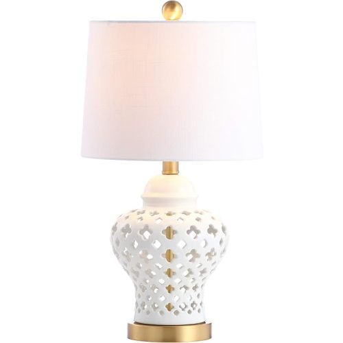 JONATHAN Y JYL6210A Quatrefoil Fretwork 20.5" Pierced Ginger Jar Ceramic/Metal LED Table Lamp Glam Bedside Desk Nightstand Bedroom Living Room Office College Bookcase LED Bulb Included, White