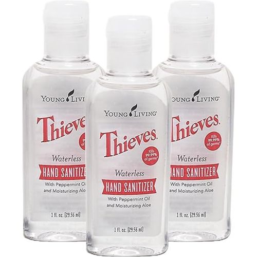 Young Living Thieves Waterless Hand Sanitizer - Convenient 3-Pack for On-The-Go Protection - Powerful Formula - with Soothing Aloe Vera Gel - Travel Size