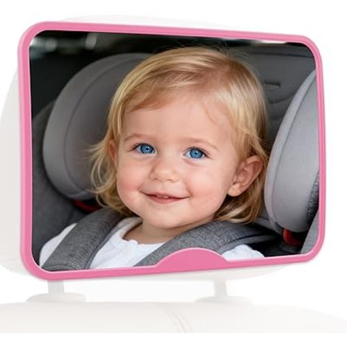 Baby Car Mirror, Safety Car Seat Mirror for Rear Facing Infant, Clear Wide View, Easily Observe the Baby Move, Secure, Shatterproof, Easy Install, Perfect (Pink)