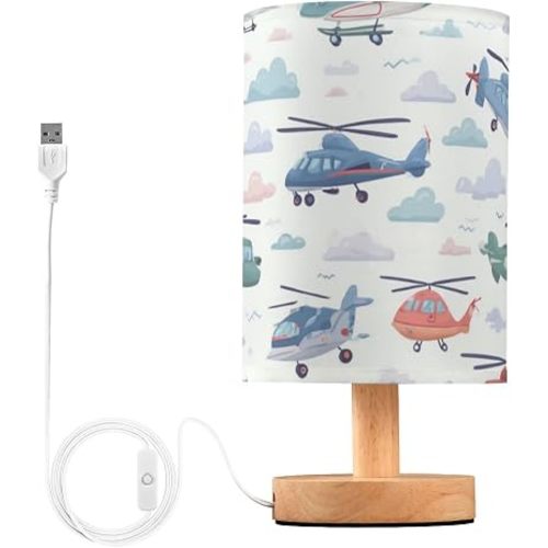 Table Lamp Helicopter Cloud Nightstand lamp Fabric Lamps with Wood Base Fabric Shade Bedside Desk Lamps for Bedroom Living Kids Room Desk Nursery Office Cartoon Home Decor
