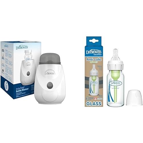 Dr. Brown's Insta-Feed Baby Bottle Warmer and Sterilizer Bundle with Anti-Colic Options+ Narrow Glass Baby Bottle, 4 oz, Level 1 Slow Flow Nipple