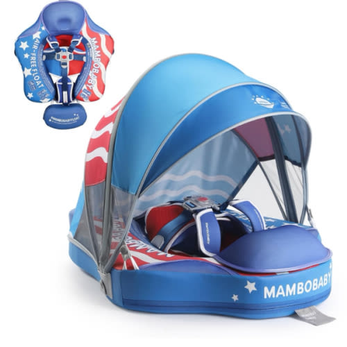 Mambobaby Float Deluxe Baby Pool Float: Safe & Comfortable Swim Trainer for Infants & Toddlers, Non-Inflatable Design, UV Protection Canopy, Fun Water Experience for Ages 3-24 Months