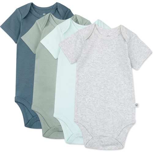 HonestBaby unisex-baby Organic Cotton Short Sleeve Bodysuits Multi Pack - Newborn - 4 Pack Morning Mountains