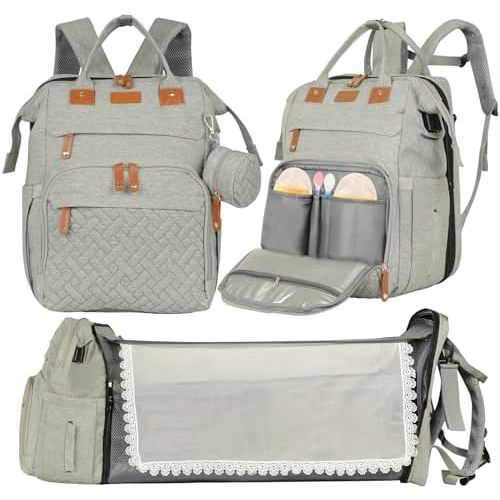 large diaper bag backpack，baby bag with changing station for Boys Girls，Multifunctional Diaper Bag，Mommy Bag With USB Charging Port（grey）