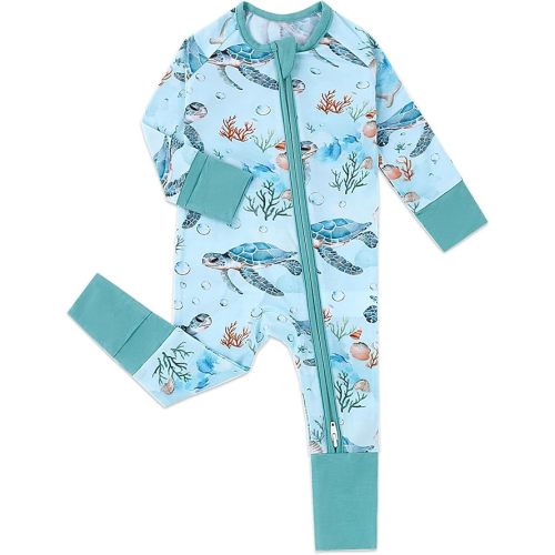 Baby Footless Pajamas with Mittens and Feet Cuffs Viscose of Bamboo Cartoon Infant Boys Girls Zipper Pjs Romper