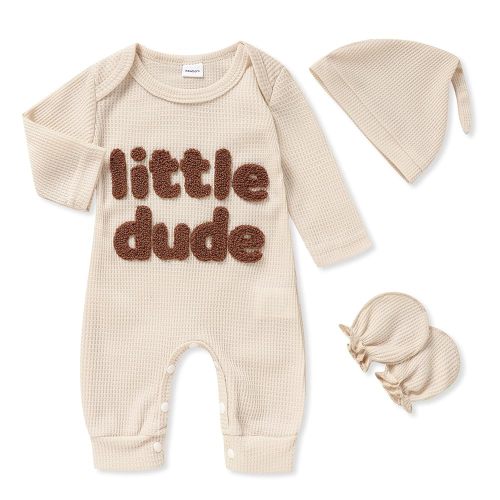 GRNSHTS Newborn Baby Boy Romper Coming Home Outfits Letter Print Bodysuit Jumpsuit+Hat+Gloves 3PCS Clothes Set