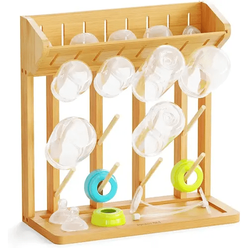SpaceAid Bamboo Baby Bottle Drying Rack, Space Saving Kitchen Bottles Holder Organizer for Baby Bottle Rack Dryer Storage Accessories (Natural, 12 Bottles)